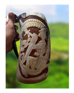 Taza de Cuerno de Buey Vikinga de la Mejor Calidad para Beber Vino, Personalizada con Tapa y Aislamiento al Vacío, 16 Onzas, para Fiestas - Product Image 2