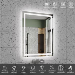 Specchio LED da Bagno 28x36 Pollici, CRI90+, Luminosità Regolabile, Illuminazione Frontale e Posteriore, 3 Colori, Infrangibile e Antiappannamento - Product Image 2