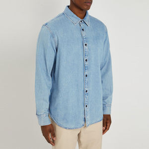 Summer Breathable Knitted Polyester/Cotton Satin Casual Anti-Wrinkle Single Button Turn-<b>down</b> Collar Full Sleeve Men's Shirt - Product Image 5