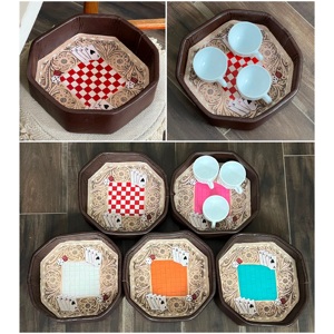 Hand Tooled Genuine Leather Octagonal Shape Storage Tray Floral Poker Dice Design Multifunctional Serving Dish For Table Decor - Product Image 1
