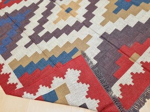 Handmade Kilim Area <b>Rug</b> Geometric Pattern Flatweave Wool Acrylic Rectangle Living Room <b>Boho</b> Tribal Style Jute Backing - Product Image 3
