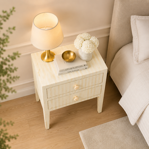 White Bone Inlay Modern Nightstand 2 <b>Drawer</b> Bedside Table Accent <b>Side</b> Table for Bedroom Living Room Apartment & Hotel - Product Image 3