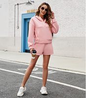 Ensemble short et sweat à capuche décontracté pour femme, couleur unie, mode estivale, pull à manches longues, coupe régulière, 100 % coton – Grande Vente