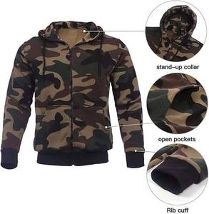 Mens Winter <b>Camouflage</b> Hooded Jacket & Jogger Pants Two-Piece Set 100% Polyester Training Clothes Lightweight - Product Image 4