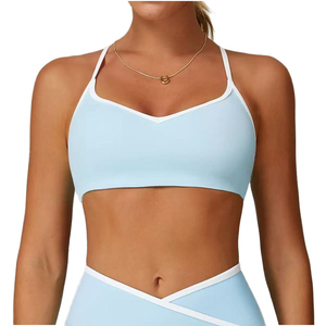 Soutien-gorge de sport rose pour femme à bretelles croisées, maintien élevé, extensible, respirant, sans coutures, logo frontal, coussinets amovibles, imprimé - Product Image 2