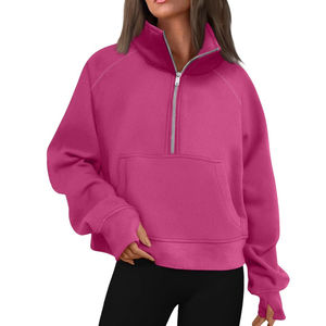 Sudaderas de Forro Polar Cálido con Media Cremallera Personalizadas al por Mayor para Mujer, Ropa Casual y de Invierno, Sudadera con Diseño de Logotipo Personalizado para Mujer - Product Image 3