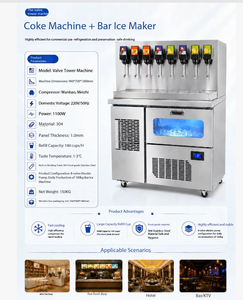 Distributeur de boissons commercial 8 valves en acier inoxydable avec machine à glaçons en barre, qualité alimentaire, 1100W, multi-prises - Product Image 1
