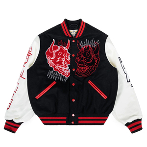 Chaqueta Varsity Personalizada Extra Grande con Diseño de Demonio Bordado para Hombre, Chaqueta Bomber Letterman de Lana y Cuero PU de Alta Calidad, Estilo Urbano - Product Image 1