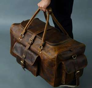 Bolsa de Viaje de Cuero Genuino Hecha a Mano, Nueva Llegada 2026, con Cierre de Cremallera, Color Marrón, para Hombres y Mujeres, Uso en Exteriores, Resistente - Product Image 2