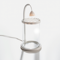 Mini aquarium de bureau en verre transparent avec lumière LED nocturne, alimenté par USB, pour la décoration de salon ou de bureau.