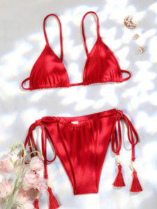 Maillot de bain uni, bikini triangle, tenue de plage, maillot de bain échancré, micro bikinis, maillots de bain de vacances, maillot de bain deux pièces - Product Image 5