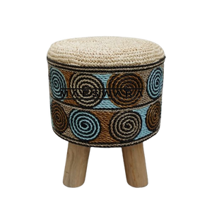 <b>STOOL</b> MOZAIK 3 Luxury Handmade Seagrass and Sisal <b>Woven</b> Round Storage <b>Stool</b> with Solid Wood Legs Boho Ottoman Furniture - Product Image 1