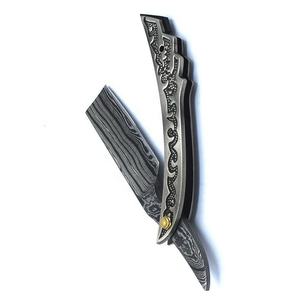 Navaja de Afeitar Plegable de Acero de Damasco de Primera Calidad, Navaja de Afeitar Desechable de Filo Recto para Afeitar el Cabello, la Cara y el Cuerpo - Product Image 6