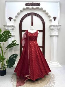 Designer Maroon Banarasi Anarkali <b>Suit</b> with Net Dupatta Luxury Festive Ethnic Gown Set <b>for</b> <b>Women</b> <b>Wedding</b> Party Wear - Product Image 1