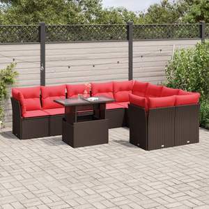 Ensemble de canapés de jardin en polyrotin marron, 10 pièces, avec coussins - Product Image 1