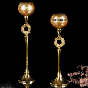 Export Quality Aluminum Metal Sets Of 2 Handmade Metal Candle Holder for Wholesale Elegant Bamboo Candle Holder - Product Image 6