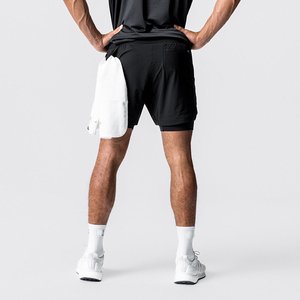Screen Printing logo Elastic Fitness Men Compression <b>Short</b> With Pockets Nylon Gym Double Layer <b>Mesh</b> <b>Shorts</b> Custom 5 Inch Inseam - Product Image 1