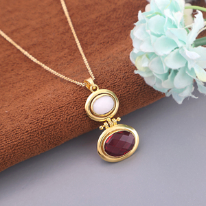 Pendentif unique en quartz rose et brun facetté, collier chaîne en laiton plaqué or 18 carats, bijou ovale serti clos en forme de briolette - Product Image 5