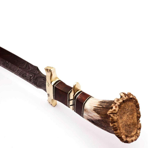 Cuchillo de Caza Personalizado de Acero de Damasco, Hoja Fija de Espiga Completa con Funda de Cuero para Uso en Campismo y Supervivencia al Aire Libre - Product Image 5