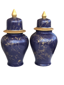 Jarrón de Metal Azul Dorado con Diseño de Mármol, Jarrón de Lujo con Tapa, Urna Decorativa para Mesa, Centro de Mesa para el Hogar - Product Image 1