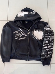 เสื้อฮู้ดครอปโอเวอร์ไซส์สีดำพิมพ์ลาย แขนปกติ ยูนิเซ็กส์ ผ้าถักสำหรับฤดูใบไม้ร่วง ปี 2026 คุณภาพเยี่ยม ราคาถูก - Product Image 1