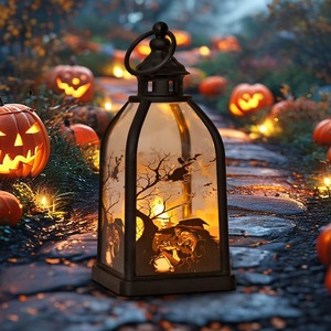 Porte-bougie style lanterne crâne – Décoration de table d'Halloween pour des nuits effrayantes - Product Image 6