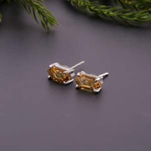 Boucles d'oreilles hexagonales en quartz citrine naturel, argent sterling 925 plaqué or, bijoux minimalistes faits à la main, cadeau pour femmes - Product Image 2