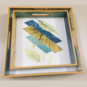 Handmade Modern Wood Serving Tray Bone Inlay Art Eco-Friendly Durable Lightweight Handle for <b>Home</b> <b>Decor</b> <b>Gifts</b>-Diwali Wedding - Product Image 6