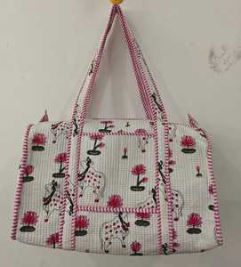 Quilted Cotton Duffle <b>Bag</b> | High Quality Weekender Travel Tote with Zipper | Block Print Perfect Summer Winter <b>Beach</b> Travel - Product Image 1