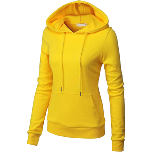 Sudadera con capucha para mujer, jersey de algodón tejido de manga larga amarillo, estilo otoñal, color sólido, transpirable, con bolsillos - Product Image 5