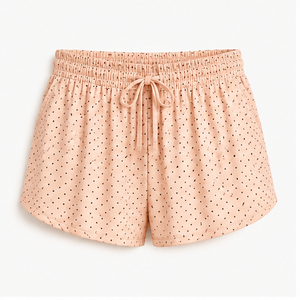 Shorts de détente amples et fluides pour femme, en jersey viscose-coton, à pois pêche doux, avec cordon de serrage, WPSHORT-0011 - Product Image 1