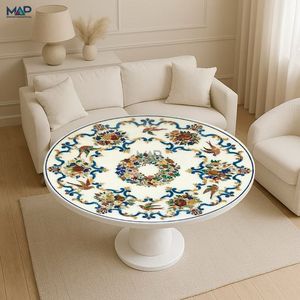Mesa Redonda de Estilo Italiano Contemporáneo con Incrustaciones de Mármol para Muebles de Sala de Estar y Uso en Hoteles - Product Image 1