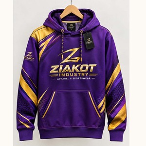 Sudadera con Capucha Deportiva Morada y Dorada, Cosida a Medida, de la Industria Ziakot, Venta al Por Mayor Directa - Product Image 1