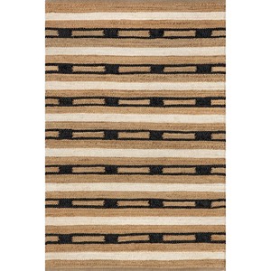 Tapis rectangulaire en jute rayé, moderne, tissage plat, réversible, à poils courts, pour salon et usage domestique - Product Image 4