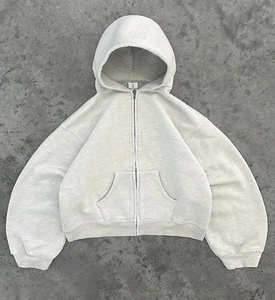 Unisex <b>White</b> Oversized Hooded Sweatshirt Set Solid Color Casual Fleece <b>Zip</b>-<b>Up</b> Pocket Design Regular Fit Winter Wear Cotton Front - Product Image 5