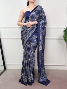 Sari Tradicional Indio de Seda Satinada con Estampado Digital para Uso Diario y Eventos Festivos, Atuendo Elegante para Mujer - Product Image 1