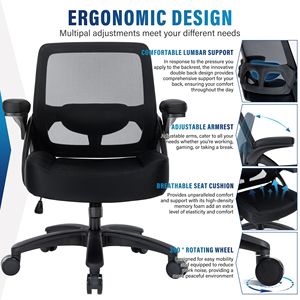 Sedia da Ufficio Ergonomica in Rete Resistente 400 libbre con Braccioli Ribaltabili, Girevole, Seduta Larga per Utenti Alti e Robusti - Product Image 3