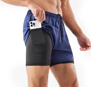 Hot Selling Two Layer Men's High Waist Knitted Canvas 100% Cotton Quick Dry Sports Gym Workout <b>Athletic</b> Shorts - Product Image 5