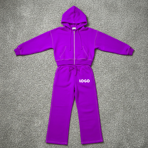 Custom Logo Women Streetwear Full <b>Zip</b> Hoodie & Sweatpants Set Casual Jogger Tracksuit OEM Wholesale Athleisure Suit - Product Image 4
