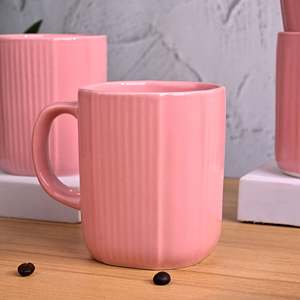 <b>Set</b> of 4 Pastel Pink Glazed Ceramic Mugs <b>Microwave</b> Safe with Tray High Quality Coffee Cups - Product Image 4