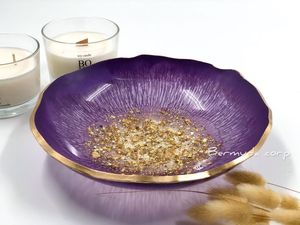 Juego de Tazones de Resina con Borde Dorado Turquesa, con Bandeja y Caja, Vajilla Decorativa de Lujo, Tazón de Resina Hecho a Mano - Product Image 3