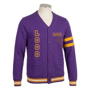 Customized PVAM University <b>Cardigan</b> <b>Purple</b> with Gold Embroidery Cotton Fleece <b>Cardigan</b> Regular Fit Crew neck sweatshirt - Product Image 1