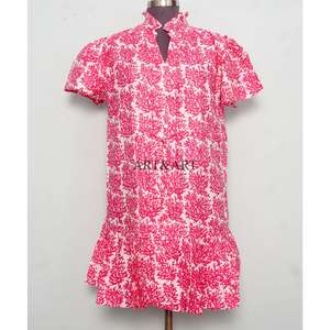 Women's Floral Print V-Neck <b>Wrap</b> Dress <b>Pink</b> Fit Flare Mini Dress short Sleeves Digital Printing Casual Dress For Women - Product Image 2