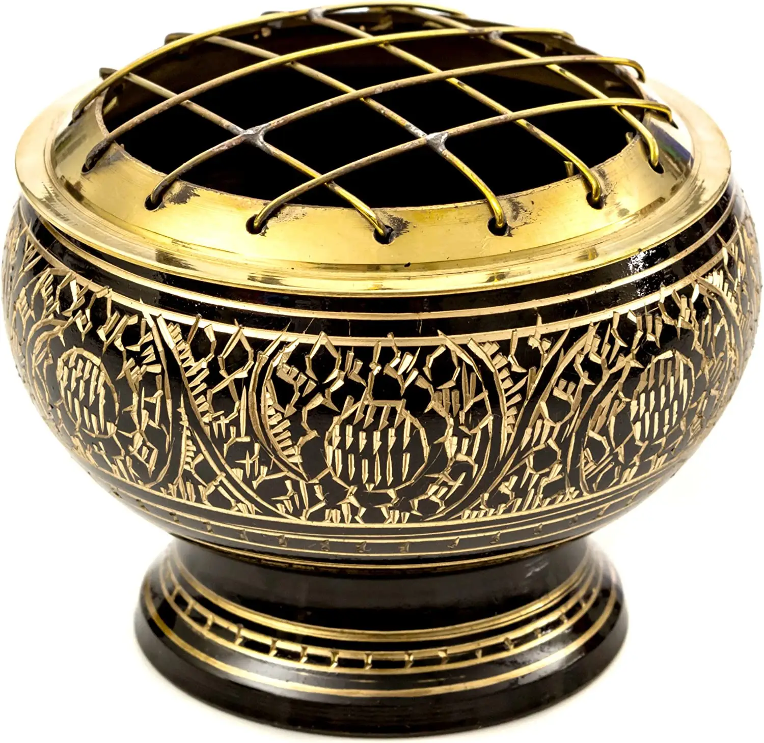 Solid Black Brass Screen Burner with Artistic Carving and Wooden Coaster