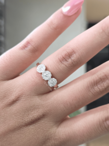 Round Lab Grown Diamond Three Stone Halo Ring 0.6 Ct Gold <b>Cluster</b> Statement Anniversary Gift for Women - Product Image 1