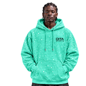 Sweat-shirt à capuche surdimensionné pour homme en molleton épais à imprimé turquoise moucheté, style streetwear, avec poche kangourou et cordon de serrage - Product Image 1