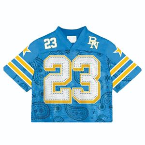 เสื้อฟุตบอลเด็กชายสีน้ำเงินตาข่ายหมายเลข 23 ลายเพสลีย์ คอวี แขนสั้น ทรงปกติ เหมาะสำหรับทุกฤดูกาล - Product Image 1