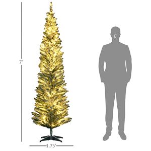 Albero di Natale Verde Sottile da 2,1 m con Luci LED Bianche Calde Realistiche, Albero di Natale a Forma di Matita per Decorazioni Festive - Product Image 3