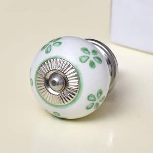 Handmade Wholesale Contemporary Ceramic Knobs Green Floral White Kitchen Cabinet Door Handles Hardware Drawer Pulls Bulk Lot - Product Image 1