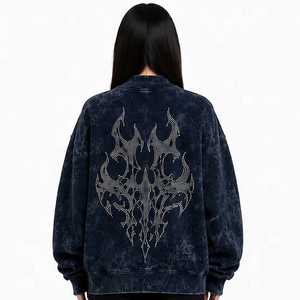 Sudadera Oversize de Felpa/Algodón con Lavado Ácido, Cuello Alto Simulado, Hombros Caídos, Color Negro, Premium, Estilo Urbano de Invierno, Más Vendida - Product Image 4